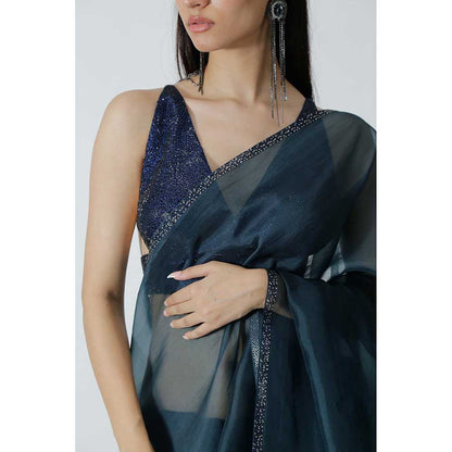CHHAYA MEHROTRA Blue Gaia Saree with Bustier