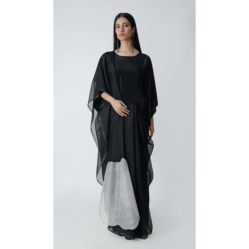 CHHAYA MEHROTRA Black Despina Saree with Stitched Blouse