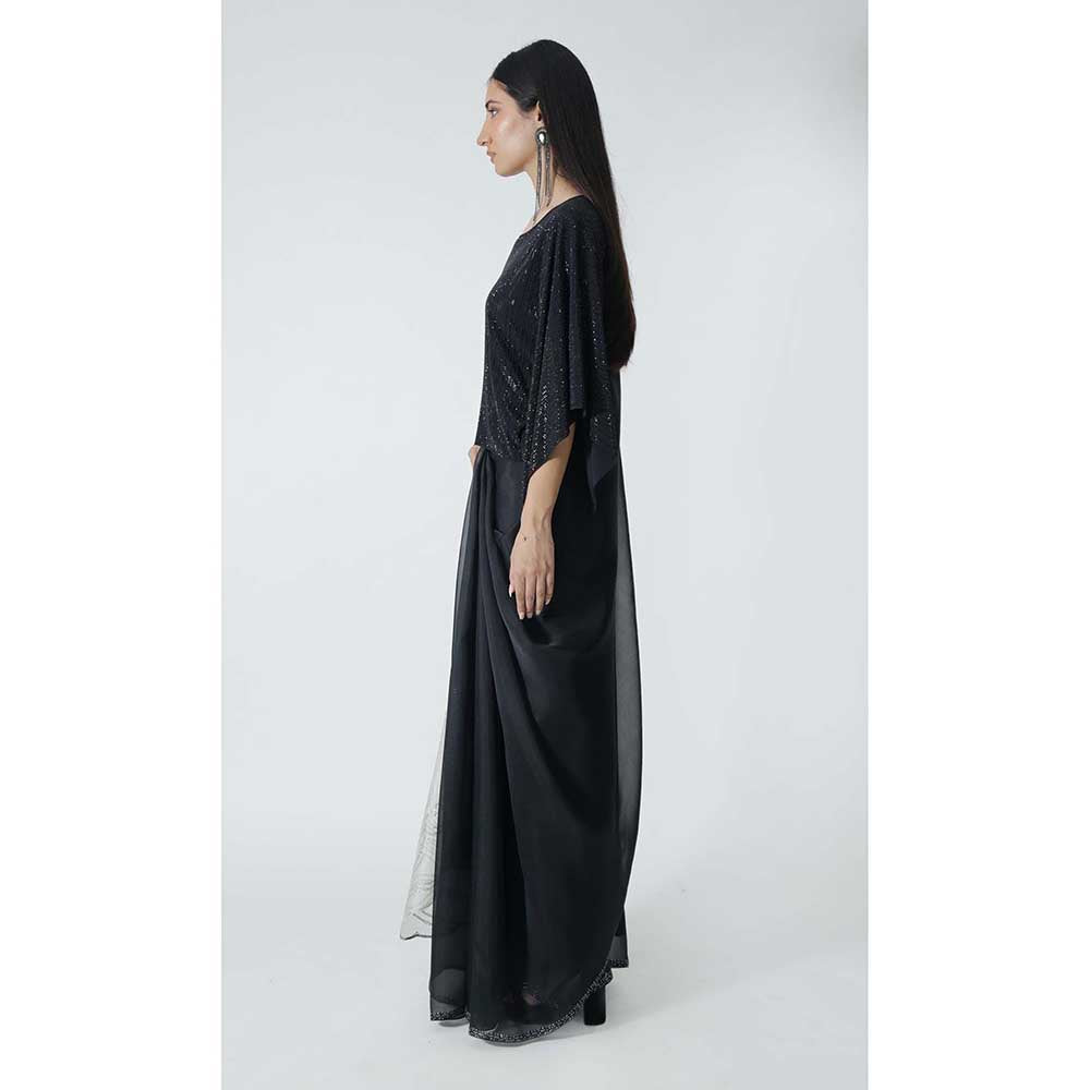 CHHAYA MEHROTRA Black Despina Saree with Stitched Blouse