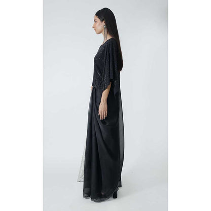CHHAYA MEHROTRA Black Despina Saree with Stitched Blouse