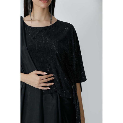 CHHAYA MEHROTRA Black Despina Saree with Stitched Blouse