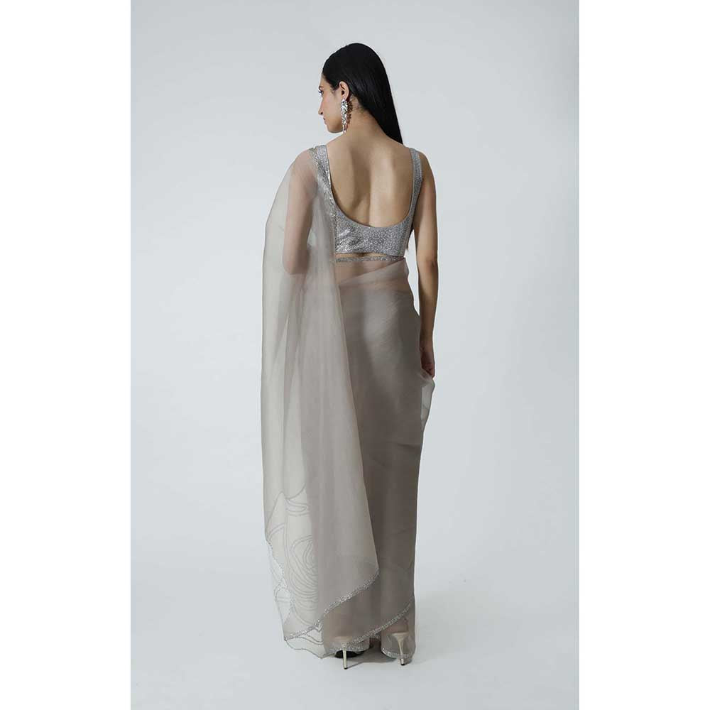 CHHAYA MEHROTRA Silver Leilani Saree with Stitched Blouse