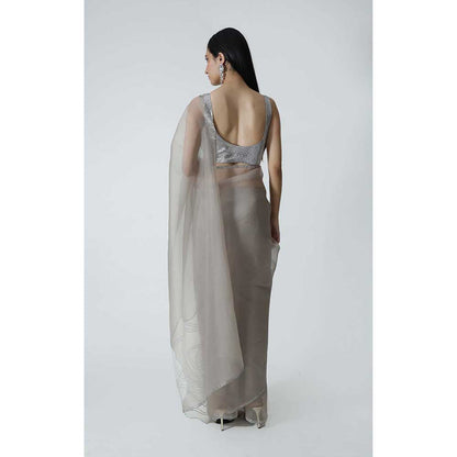 CHHAYA MEHROTRA Silver Leilani Saree with Stitched Blouse