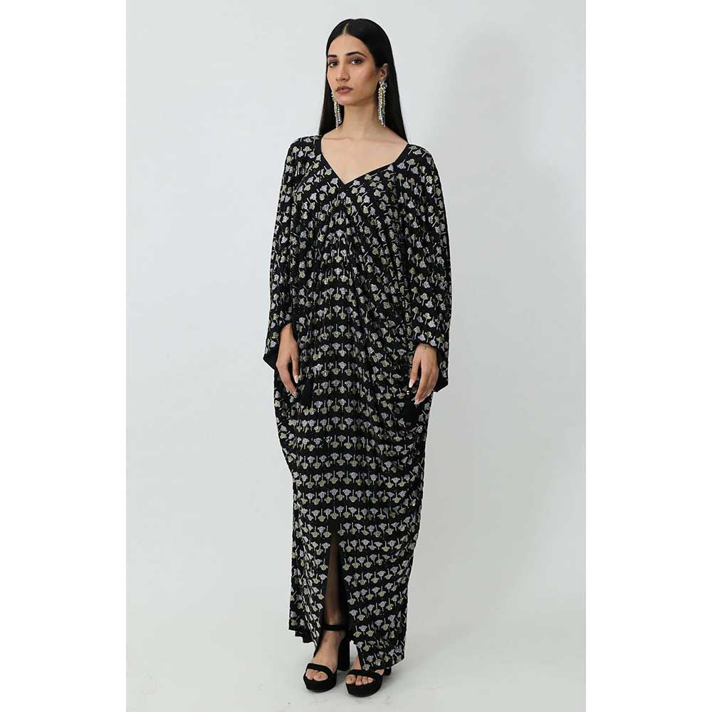 CHHAYA MEHROTRA Black Aurora Kaftan Dress with Bralette (Set of 2)