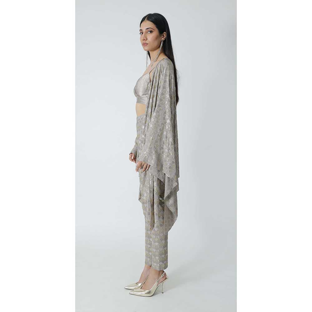 CHHAYA MEHROTRA Grey Felecia Cape with Bralette and Pant (Set of 3)