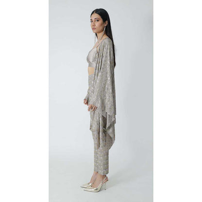 CHHAYA MEHROTRA Grey Felecia Cape with Bralette and Pant (Set of 3)