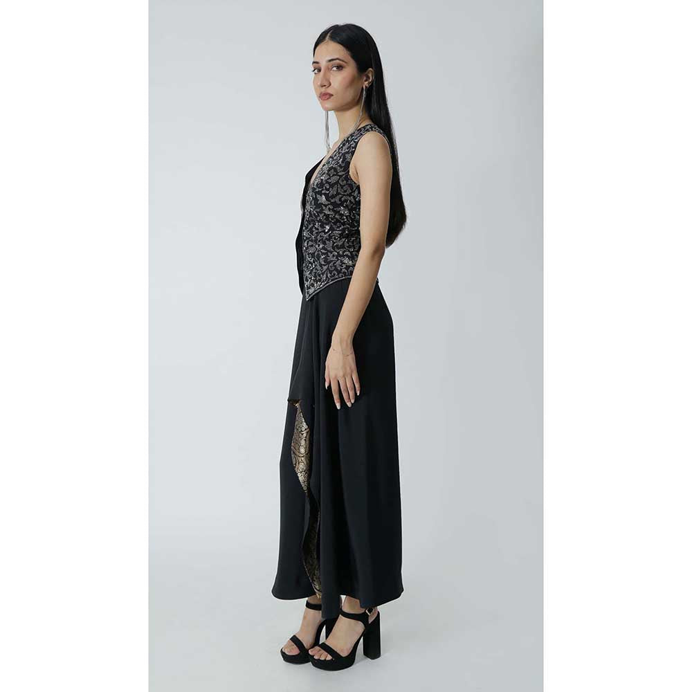 CHHAYA MEHROTRA Black Zosma Waistcoat with Skirt (Set of 2)