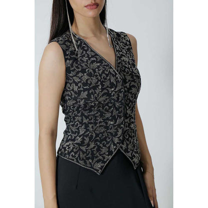 CHHAYA MEHROTRA Black Zosma Waistcoat with Skirt (Set of 2)
