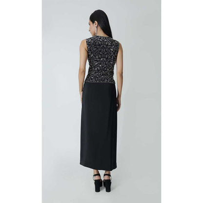 CHHAYA MEHROTRA Black Zosma Waistcoat with Skirt (Set of 2)