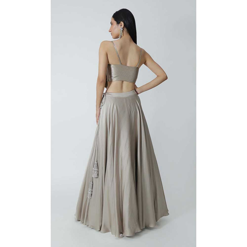 CHHAYA MEHROTRA Grey Mirri Lehenga with Crop Top (Set of 2)