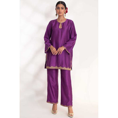 CHHAYA MEHROTRA Purple Lekha Kurti with Pant (Set of 2)
