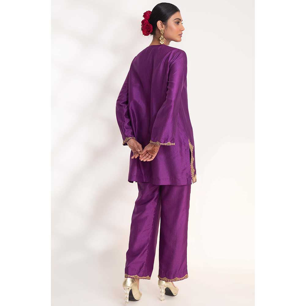 CHHAYA MEHROTRA Purple Lekha Kurti with Pant (Set of 2)