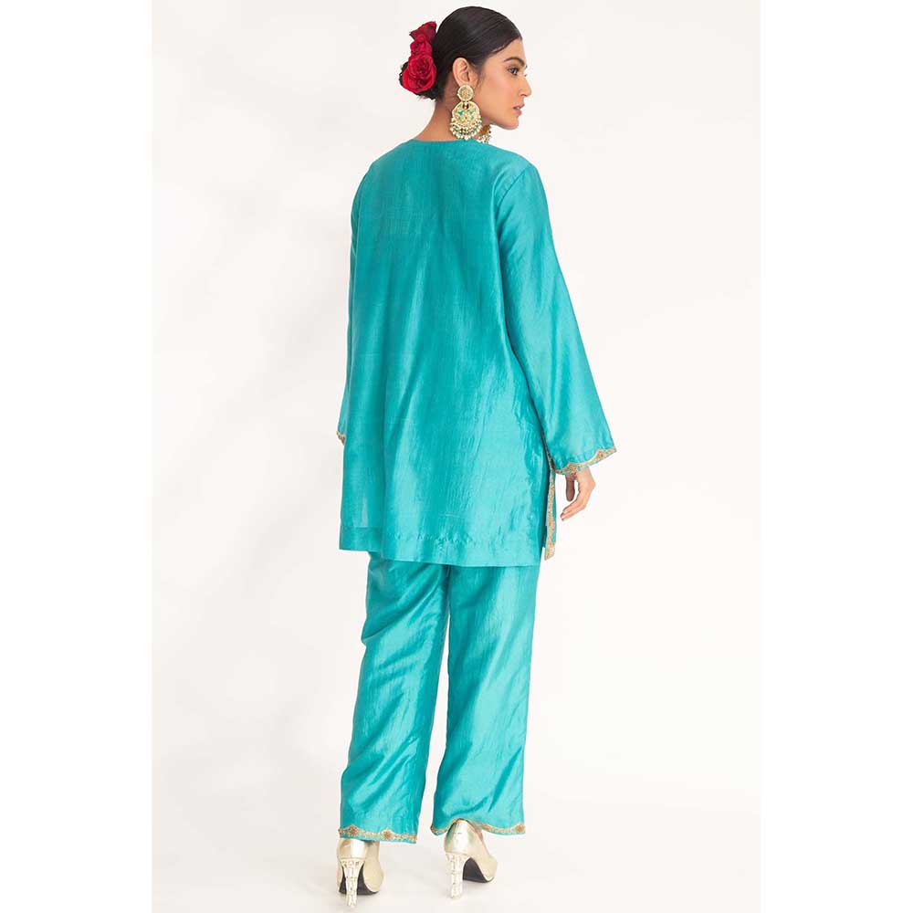 CHHAYA MEHROTRA Turquoise Lekha Kurti with Pant (Set of 2)