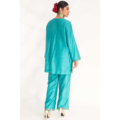 CHHAYA MEHROTRA Turquoise Lekha Kurti with Pant (Set of 2)