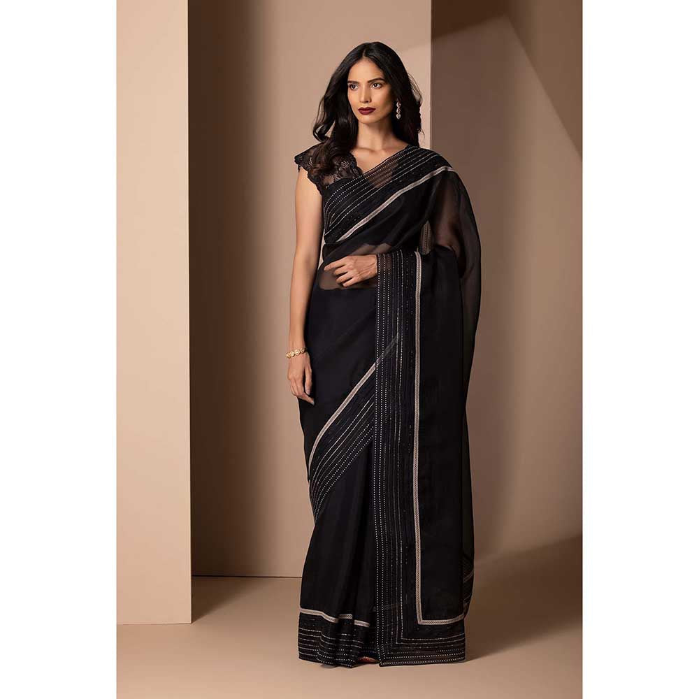 CHHAYA MEHROTRA Black Raina Saree with Stitched Blouse