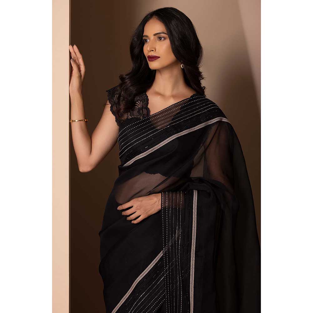 CHHAYA MEHROTRA Black Raina Saree with Stitched Blouse