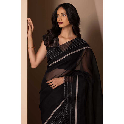 CHHAYA MEHROTRA Black Raina Saree with Stitched Blouse