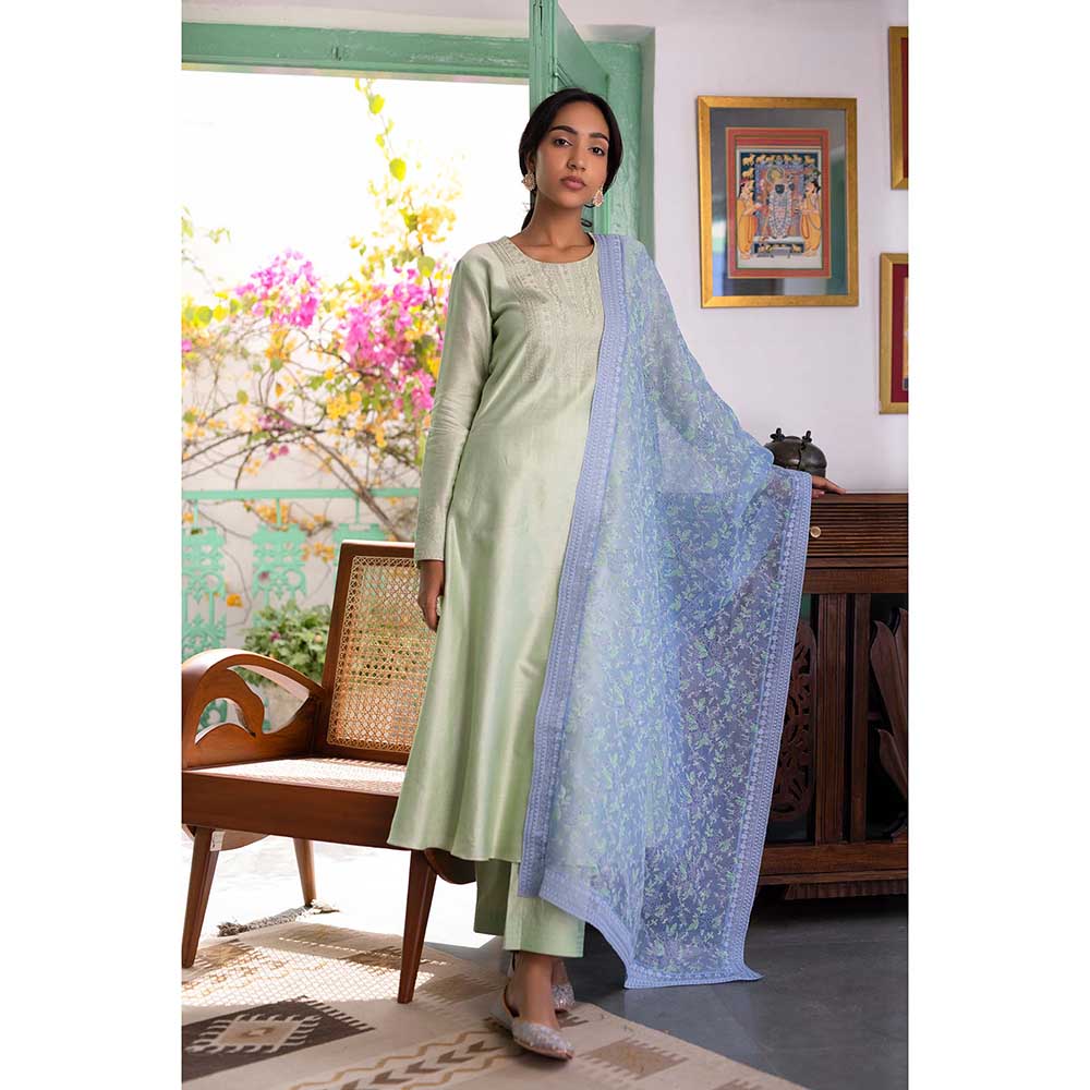 CHHAYA MEHROTRA Green Inari Kurta with Pant and Dupatta (Set of 3)