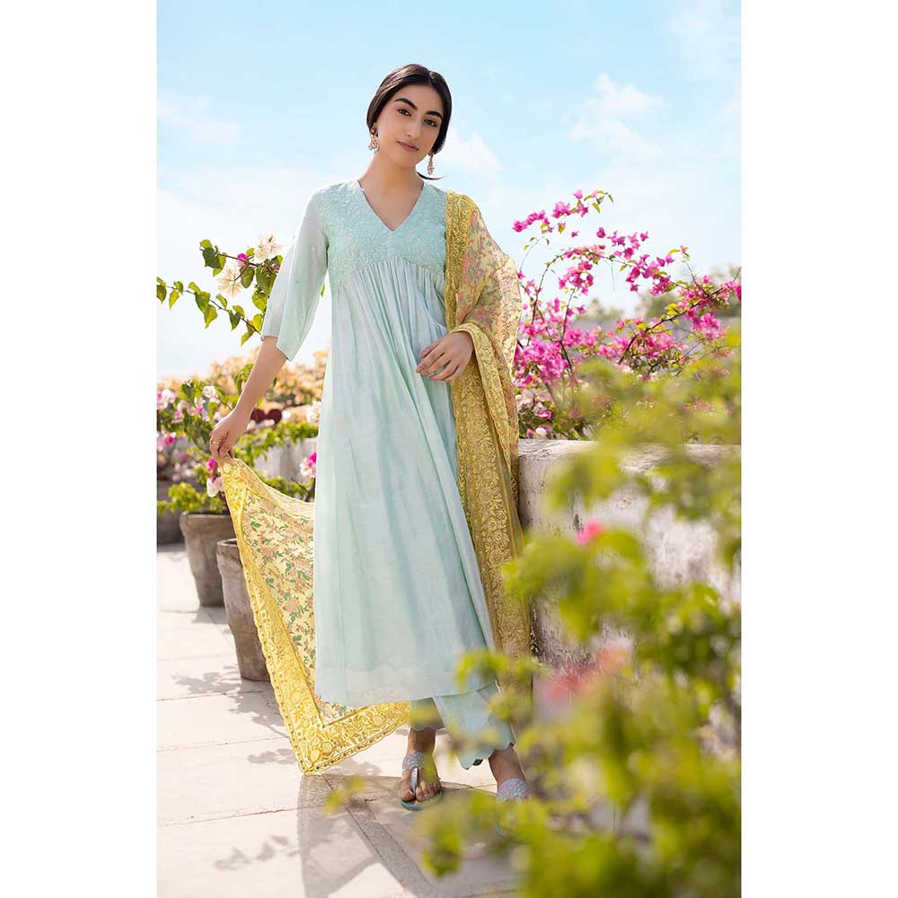 CHHAYA MEHROTRA Aqua Asmita Kurta with Pant and Dupatta (Set of 3)