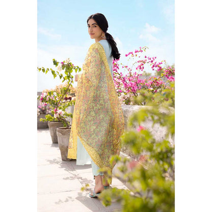 CHHAYA MEHROTRA Aqua Asmita Kurta with Pant and Dupatta (Set of 3)