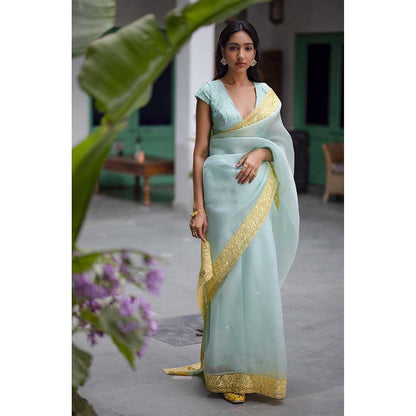 CHHAYA MEHROTRA Aqua Arya Saree with Stitched Blouse