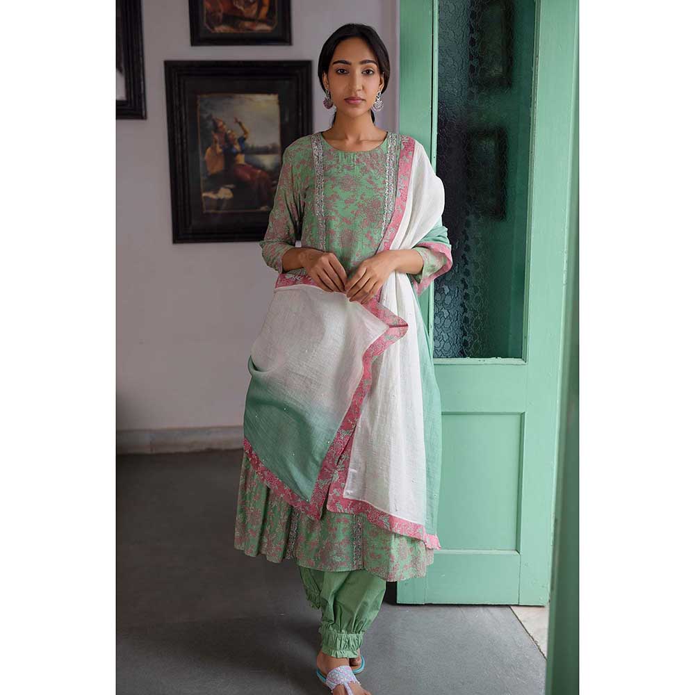CHHAYA MEHROTRA Green Heer Kurta with Pant and Dupatta (Set of 3)