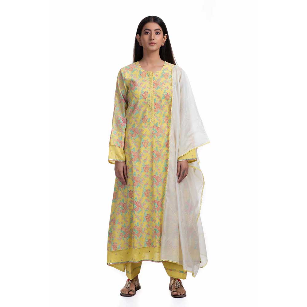 CHHAYA MEHROTRA Yellow Ridhika Kurta with Pant and Dupatta (Set of 3)