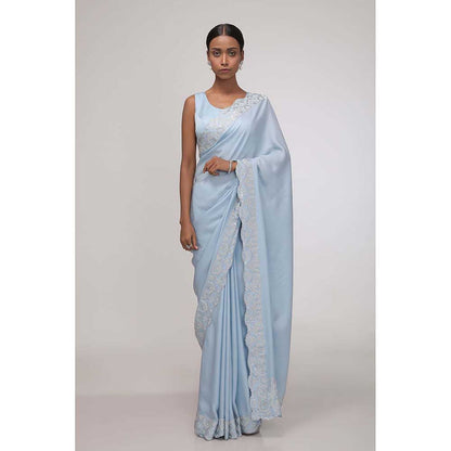 CHHAYA MEHROTRA Blue Cerulean Haze Saree with Stitched Blouse