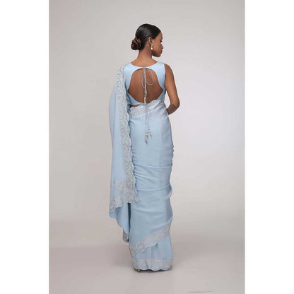 CHHAYA MEHROTRA Blue Cerulean Haze Saree with Stitched Blouse