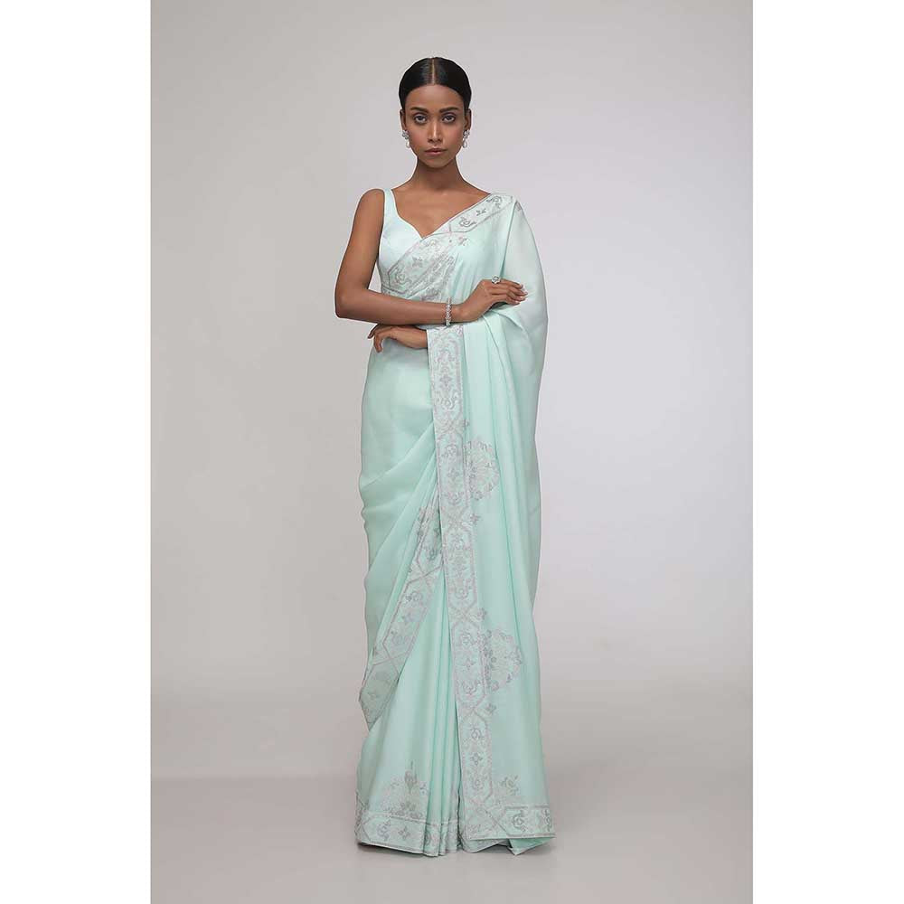 CHHAYA MEHROTRA Aquamarine Elegance Saree with Stitched Blouse