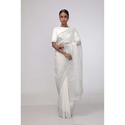 CHHAYA MEHROTRA White Snowflake's Serenity Saree with Stitched Blouse