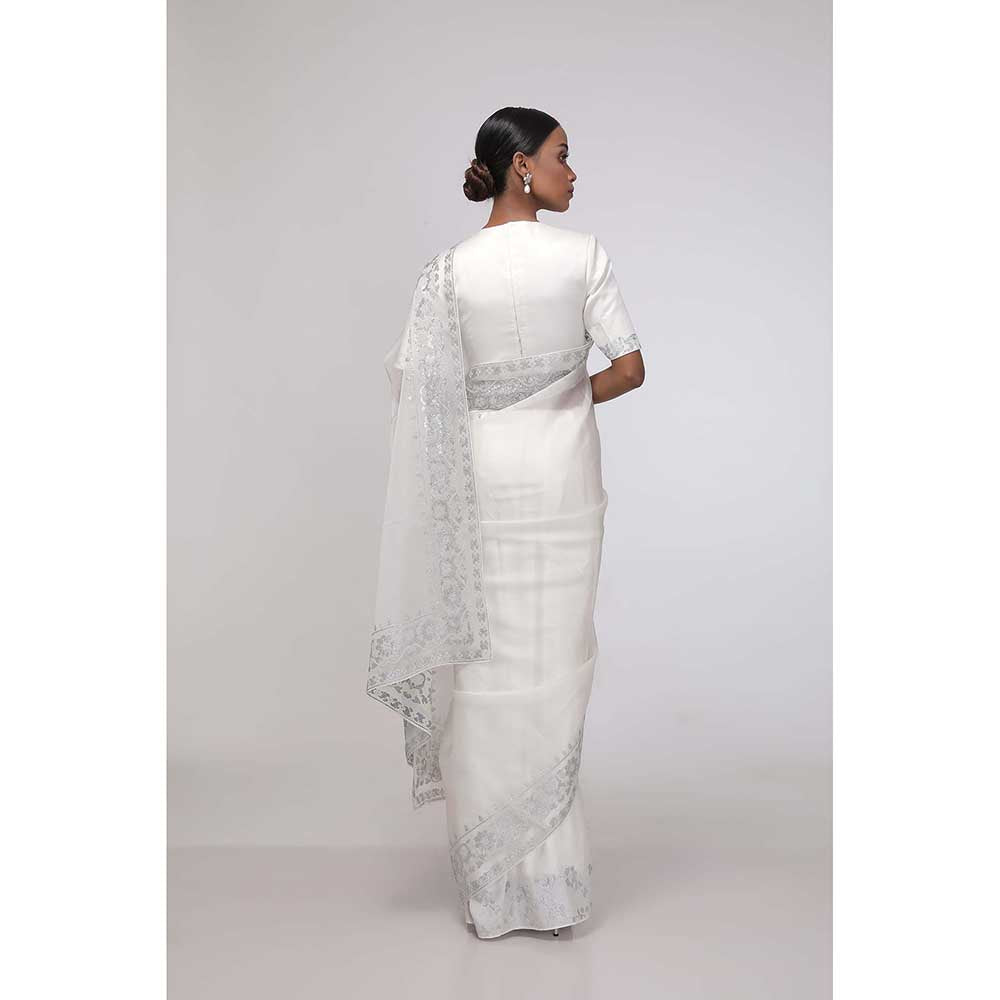 CHHAYA MEHROTRA White Snowflake's Serenity Saree with Stitched Blouse