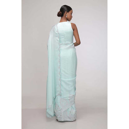CHHAYA MEHROTRA Blue Whispering Water's Saree with Stitched Blouse