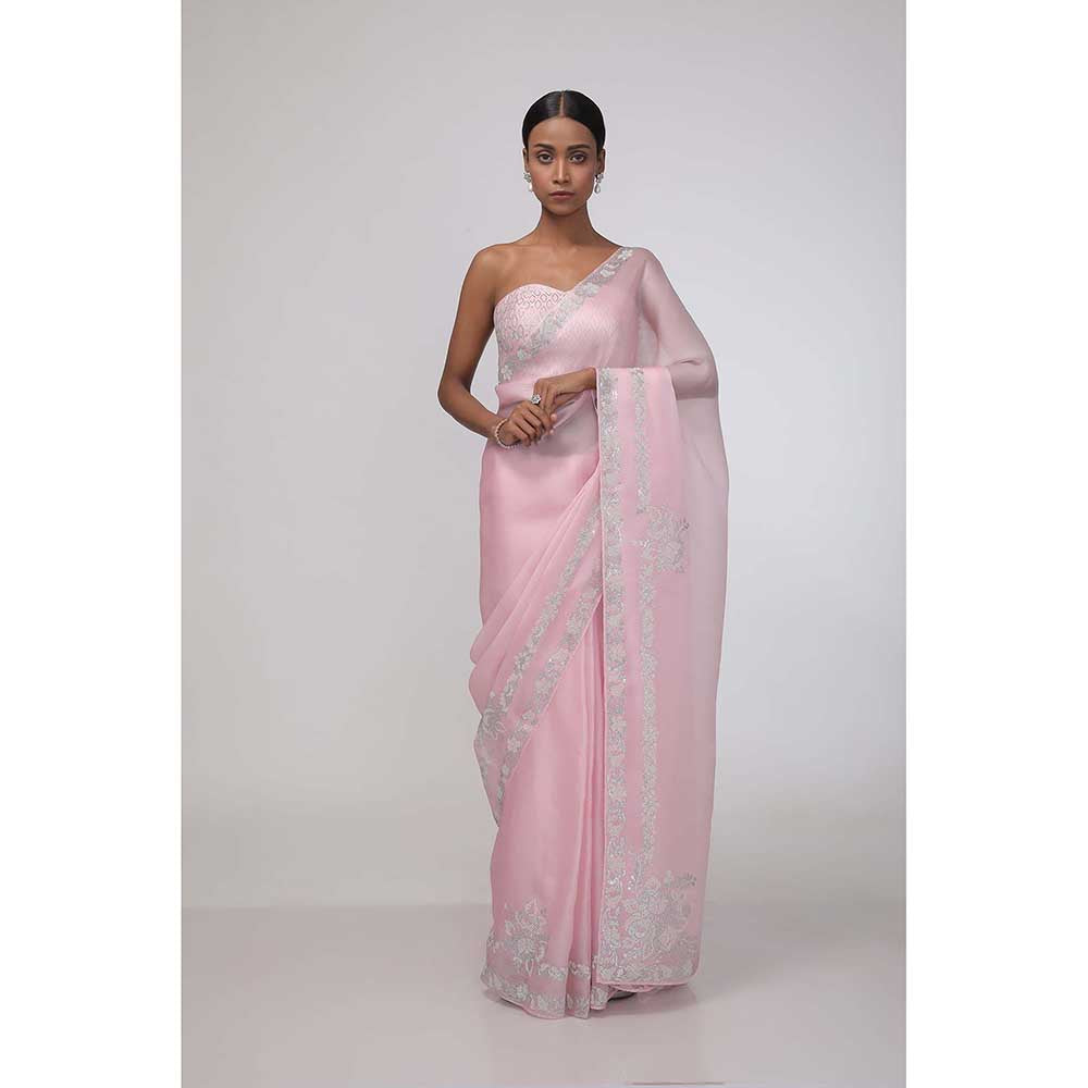 CHHAYA MEHROTRA Pink Vintage Blush Saree with Stitched Blouse