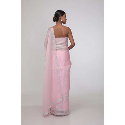 CHHAYA MEHROTRA Pink Vintage Blush Saree with Stitched Blouse