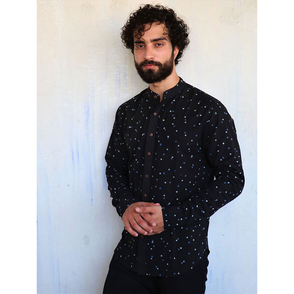 Chidiyaa Black Polka Dots Block Printed Shirt