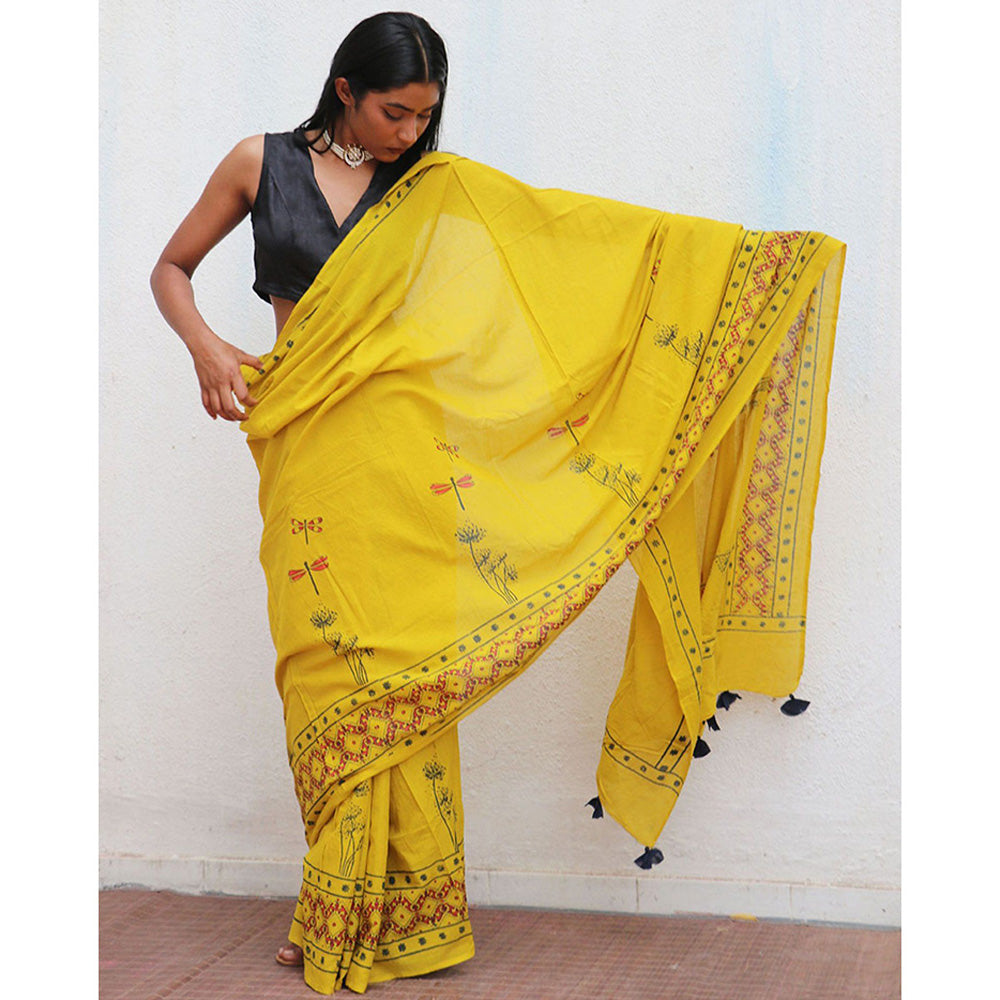 Chidiyaa Daffodil Cotton Saree Fmtm with Unstitched Blouse