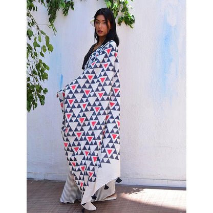 Chidiyaa Vanilla Moon Twilight Sparkle Handblock Printed Mulmul Cotton Saree with Unstitched Blouse