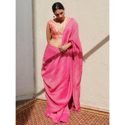 Chidiyaa Thread of Gold Opal Handwoven Linen Zari Saree with Unstitched Blouse