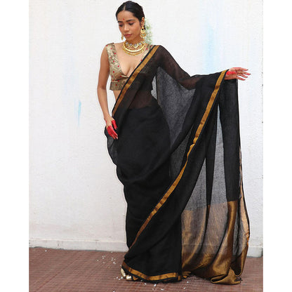 Chidiyaa Chandni Raatein Labanya Handwoven Linen Zari Saree with Unstitched Blouse