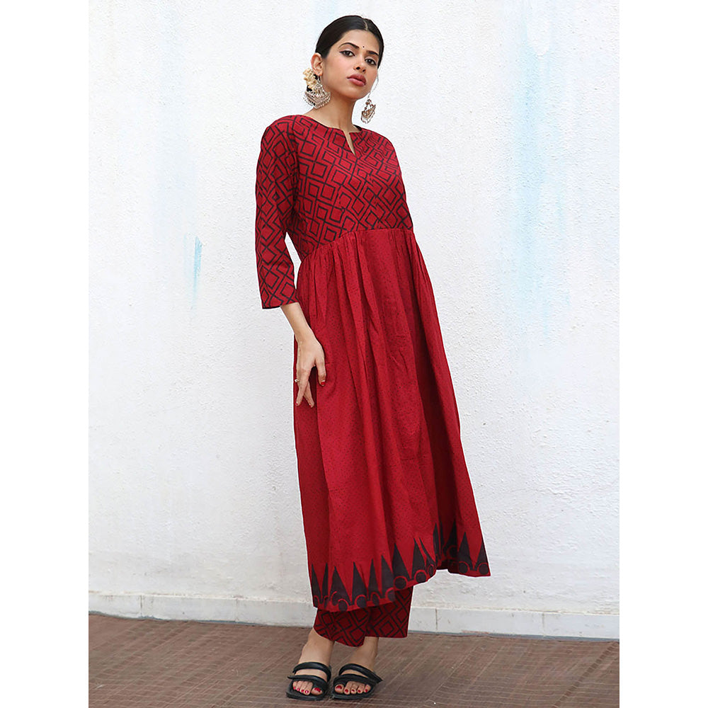 Chidiyaa Nomad Aurora Block printed Cotton Anarkali Kurta with Pant (Set of 2)