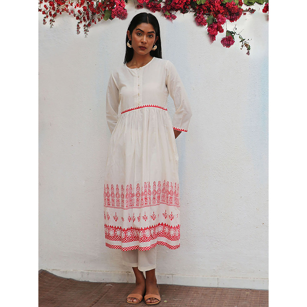 Chidiyaa Bogainvillea Zubeira Block Printed Cotton Kurta & Pant (Set of 2)