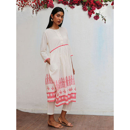 Chidiyaa Bogainvillea Zubeira Block Printed Cotton Kurta & Pant (Set of 2)