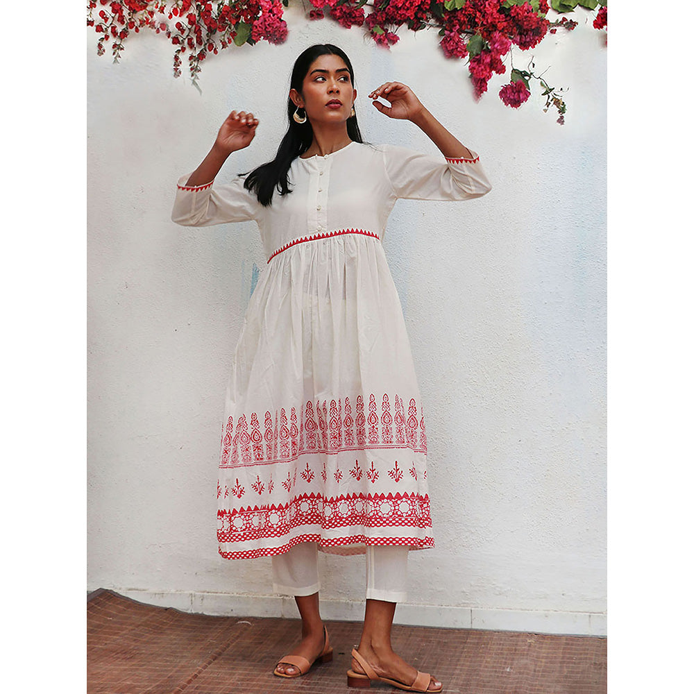 Chidiyaa Bogainvillea Zubeira Block Printed Cotton Kurta & Pant (Set of 2)