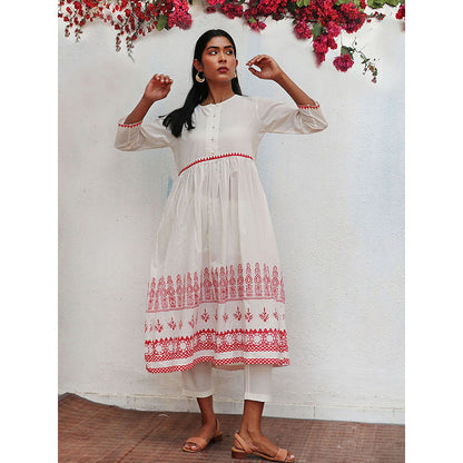 Chidiyaa Bogainvillea Zubeira Block Printed Cotton Kurta & Pant (Set of 2)