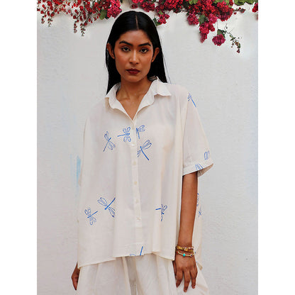Chidiyaa Bogainvillea Litha Block Printed Cotton Shirt