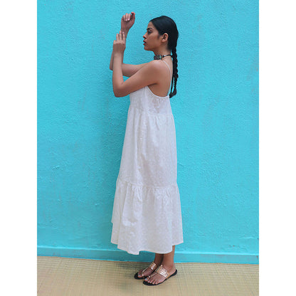 Chidiyaa Safed Abha Cotton Midi Dress