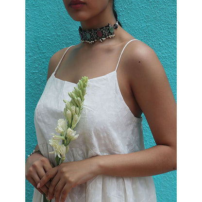 Chidiyaa Safed Abha Cotton Midi Dress