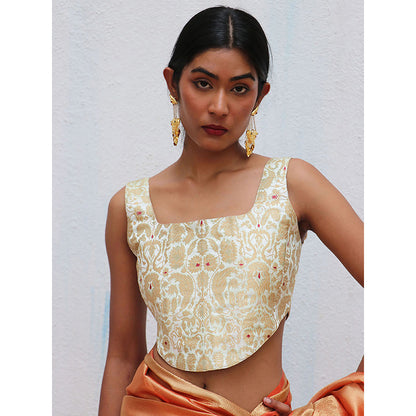 Chidiyaa Nargiz Safeeda Khimkab Off White Brocade Embroidered Stitched Blouse
