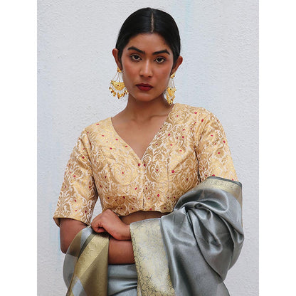 Chidiyaa Nargiz Mugdha Khimkab Gold Brocade Embroidered Stitched Blouse